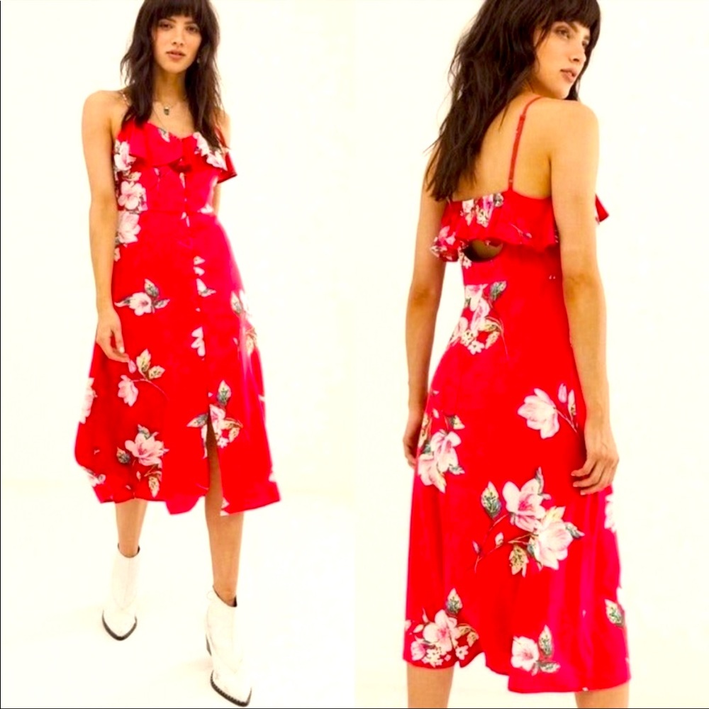 Beautiful Band of Gypsies red floral buttoned dress size Small - Picture 2 of 15